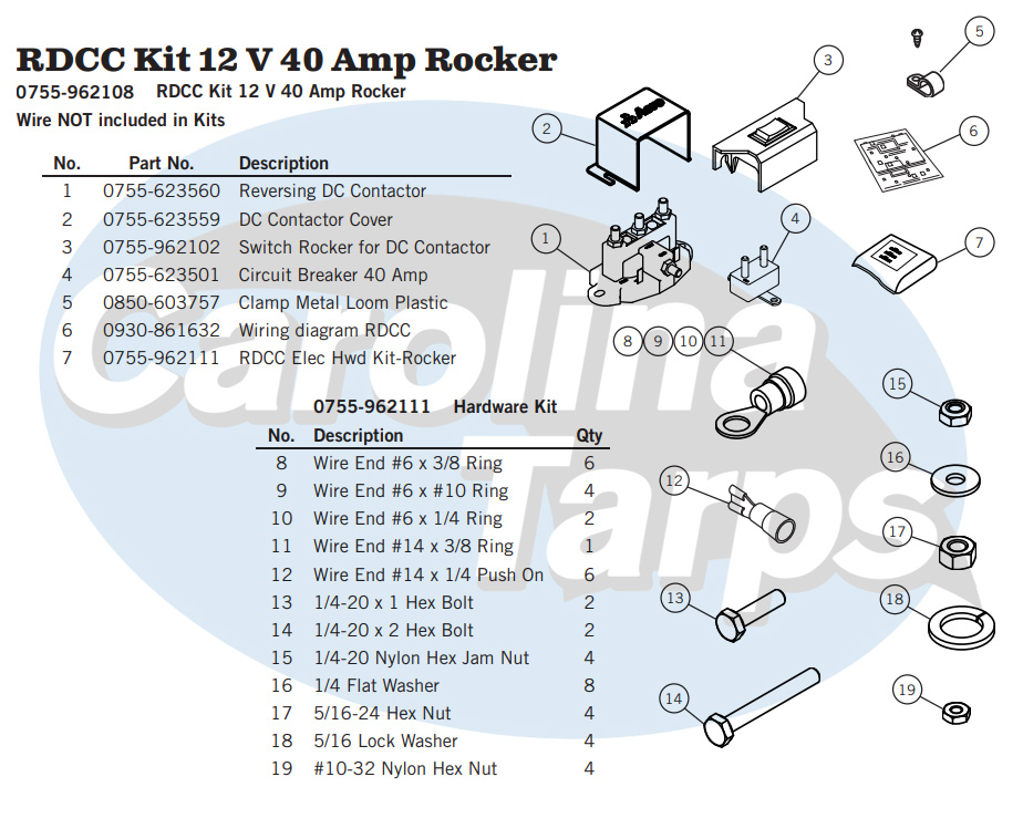 0755-962108 Aero (OEM) RDCC Rocker Switch Kit 12V 40 Amp with Hardware
